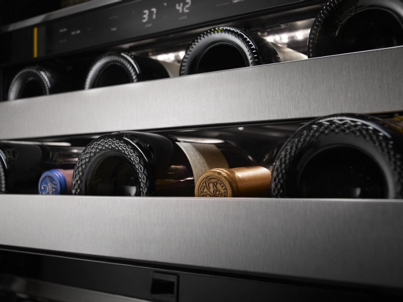 Two temperature-controlled zones in KitchenAid undercounter wine fridges